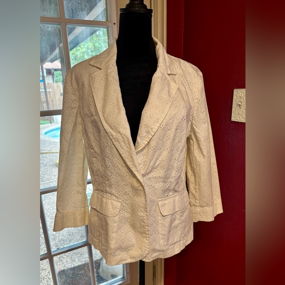 Emma James White Eyelet Cotton Blazer Jacket Women’s Size 10 Summer Casual Work